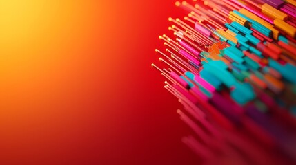 Poster - A vibrant abstract design featuring colorful, vertical lines against a warm gradient background, creating a dynamic and energetic visual effect.