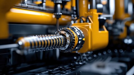Poster - Close-up view of intricate machinery components highlighting advanced engineering and manufacturing processes inside a factory, showcasing the technology in action