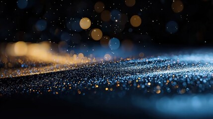 Poster - Tiny water droplets shimmer in the dark, illuminated by scattered colorful lights. The sparkling effect creates a captivating and enchanting ambiance, enhancing the visual appeal