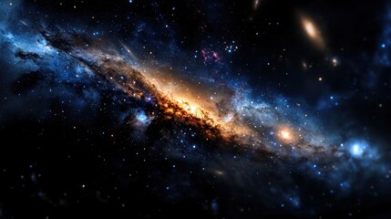 Wall Mural - a stunning spiral galaxy floats in the vastness of space, featuring brilliant blue and orange hues a