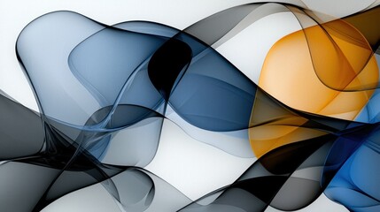 Poster - Swirling shapes in vibrant shades of blue, black, and orange intertwine in a fluid manner, showcasing an artistic composition. The blend creates a sense of motion and depth
