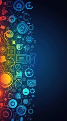 Poster - vibrant technology icons and symbols in colorful gradient design