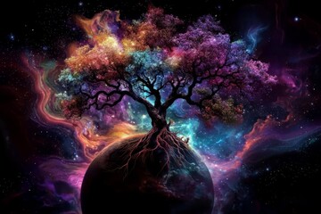 Wall Mural - Discover a mystical scene of cosmic growth within the fabric of space.
