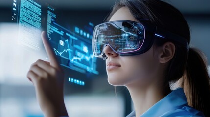 Poster - woman using augmented reality glasses to interact with data dashboard