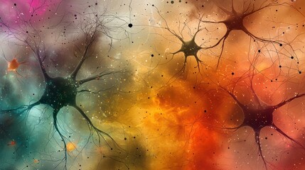 Poster - Abstract Colorful Background with Neurons and Artistic Design Elements