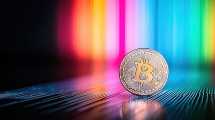 Poster - Bitcoin Coin with Colorful Abstract Background for Financial Concepts