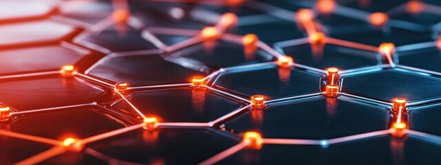 Poster - Intricate Network of Glowing Hexagons with LED Lights and Reflection