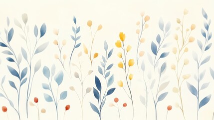 Naklejka na meble Hand-Painted Watercolor Seamless Pattern Featuring Delicate Botanicals