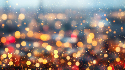 Wall Mural - vibrant display of golden bokeh lights creates festive and magical atmosphere against blurred citysc