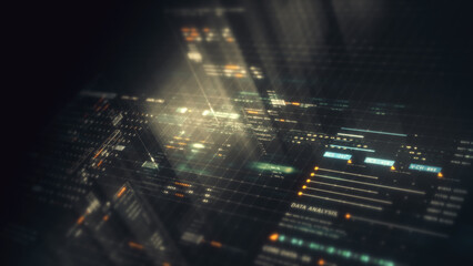 Leinwandbilder - Futuristic data matrix simulation featuring metaverse inspired elements, an information network, and hi-tech digital data telemetry with encrypted numbers