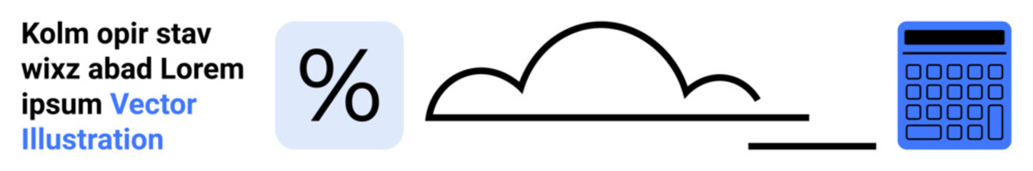 Percentage symbol, cloud shape, and calculator represent data processing, finance, analytics, accounting, cloud computing, education and budgeting. Ideal for simple landing page