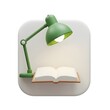© MumarProject - Illuminated Pages: A 3D Render of an Open Book Under a Green Desk Lamp