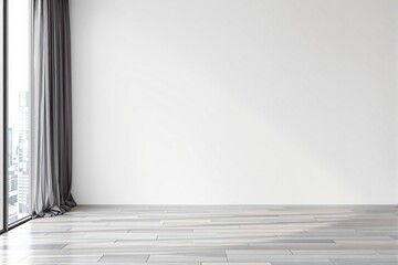 Aufkleber - Minimalist empty interior with white wall and wooden floor.