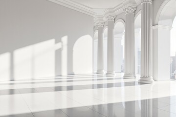Aufkleber - Classical interior with tall white columns and arched windows.