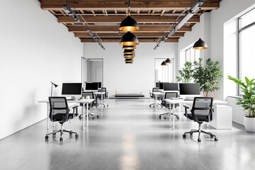 Poster - Modern creative office interior with contemporary design and open workspace.