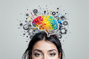 Aufkleber - creative abstract concept of human brain with colorful artistic elements.
