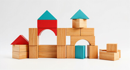 Poster - a city built from a children's wooden construction set . Generative AI