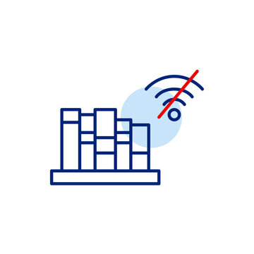 Books on shelf and no wi-fi, quiet reading. Offline library, digital detox. Pixel perfect, editable stroke vector icon