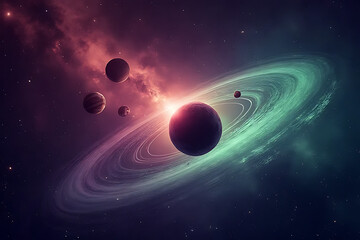 Wall Mural - Exploration of celestial bodies in outer space digital art cosmic environment stunning view