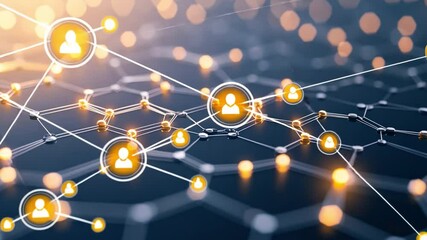 Poster - Networking Connectivity: An abstract digital illustration depicting interconnected networks and connections with illuminated nodes representing individuals, suggesting communication, exchange.