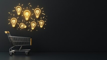 Poster - Golden lightbulbs in a supermarket trolley, representing business insights and creativity.