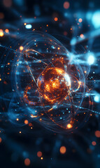 Poster - Intricate depictions of Atom structures with flowing orbital trajectories and luminescence