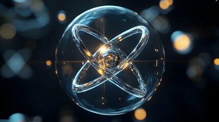 Poster - Striking atomic rendering showcasing orbital paths and a glowing nucleus within a sphere