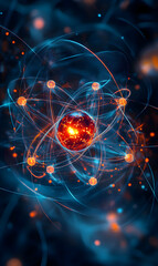 Poster - Abstract depiction featuring glowing atom structure on a dark backdrop illustration