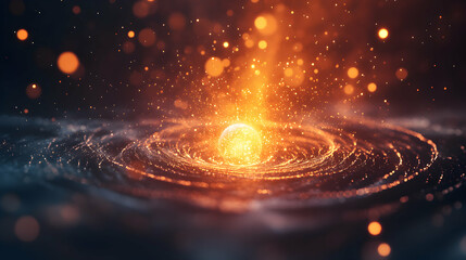 Poster - Abstract luminous sphere at center radiating energy with swirling particles, a cosmic spectacle