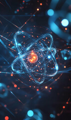 Poster - Elegant atom structure with nucleus and orbiting electrons, a mesmerizing science illustration