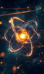 Poster - Captivating representation of an atom with glowing orbitals and a luminous central nucleus