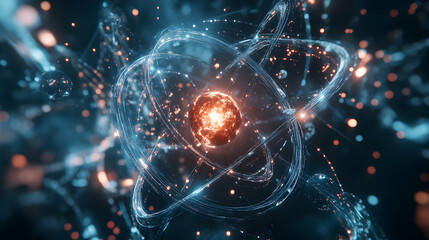 Poster - Intricate depiction of an Atom, showcasing its energy and complex structural elements