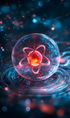 Poster - Atomic Nucleus Illustration Showcasing Particle Physics and Molecular Dynamics Visualization