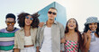 © WestLey/peopleimages.com - Urban, happy and friends in city with fashion in summer for cool, edgy or trendy style together. Diversity, gen z men or group of creative women in town for street culture, unique clothes or portrait