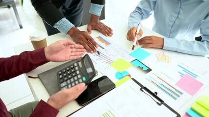 Fototapete - Team of Businesspeople meeting analysis statistics brainstorm working on business statistics and marketing plans together planning success strategy