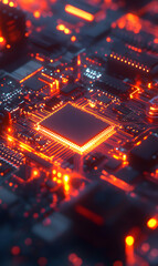 Poster - Advanced nano particle digital circuit board with glowing pathways and processing unit