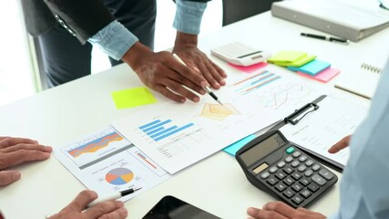 Fototapete - Team of Businesspeople meeting analysis statistics brainstorm working on business statistics and marketing plans together planning success strategy