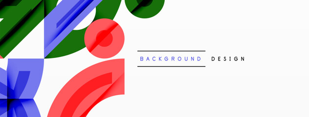 Poster - Abstract geometric background with shapes, featuring circular and rounded elements. Bold contrast, smooth gradients, dynamic composition, futuristic style