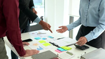 Fototapete - Team of Businesspeople meeting analysis statistics brainstorm working on business statistics and marketing plans together planning success strategy