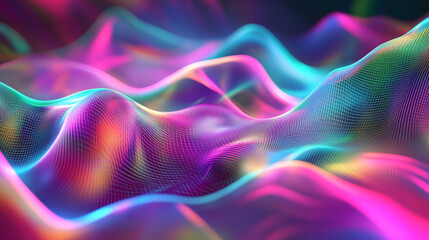 Poster - Abstract blue and purple glowing wave, fluid iridescent holographic curved wave in colorful gradient,  creating a vibrant and energetic background with a futuristic design.