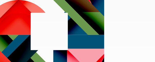 Poster - Abstract geometric composition with interlocking circular and angular shapes, featuring smooth gradients and sharp contrasts on a white background