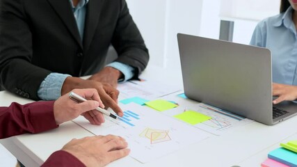 Fototapete - Team of Businesspeople meeting analysis statistics brainstorm working on business statistics and marketing plans together planning success strategy