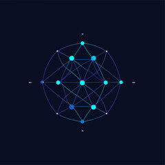 Poster - Abstract blue interconnected sphere with network node connections visual