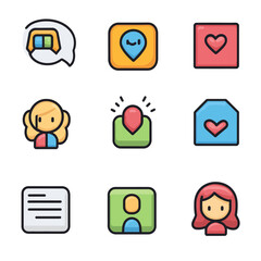 Poster - Digital Icon Set Featuring Message, Location, Heart, and Profile Elements