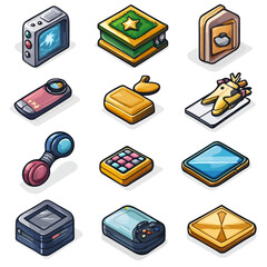 Poster - Isometric Game Assets Collection: Retro Gadgets and Digital Devices Art