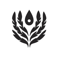 Poster - Minimalist black vector logo of feather and water droplet emblem design