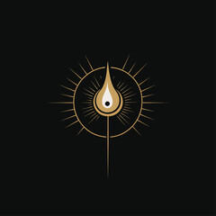 Poster - Elegant golden logo on black background depicting light or oil drop