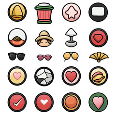 Poster - Cute Icon Set Featuring Beach, Accessories, Hearts, and Summer Elements