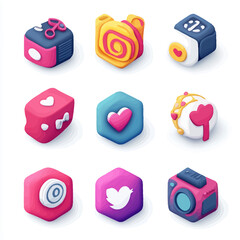 Poster - Cute 3D Render Icons for Social Media, Valentines Day, and Tech