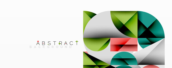 Fototapete - Abstract geometric design with intersecting circles, triangles, squares and sharp angles creating a layered composition with gradients, depth, and contrast